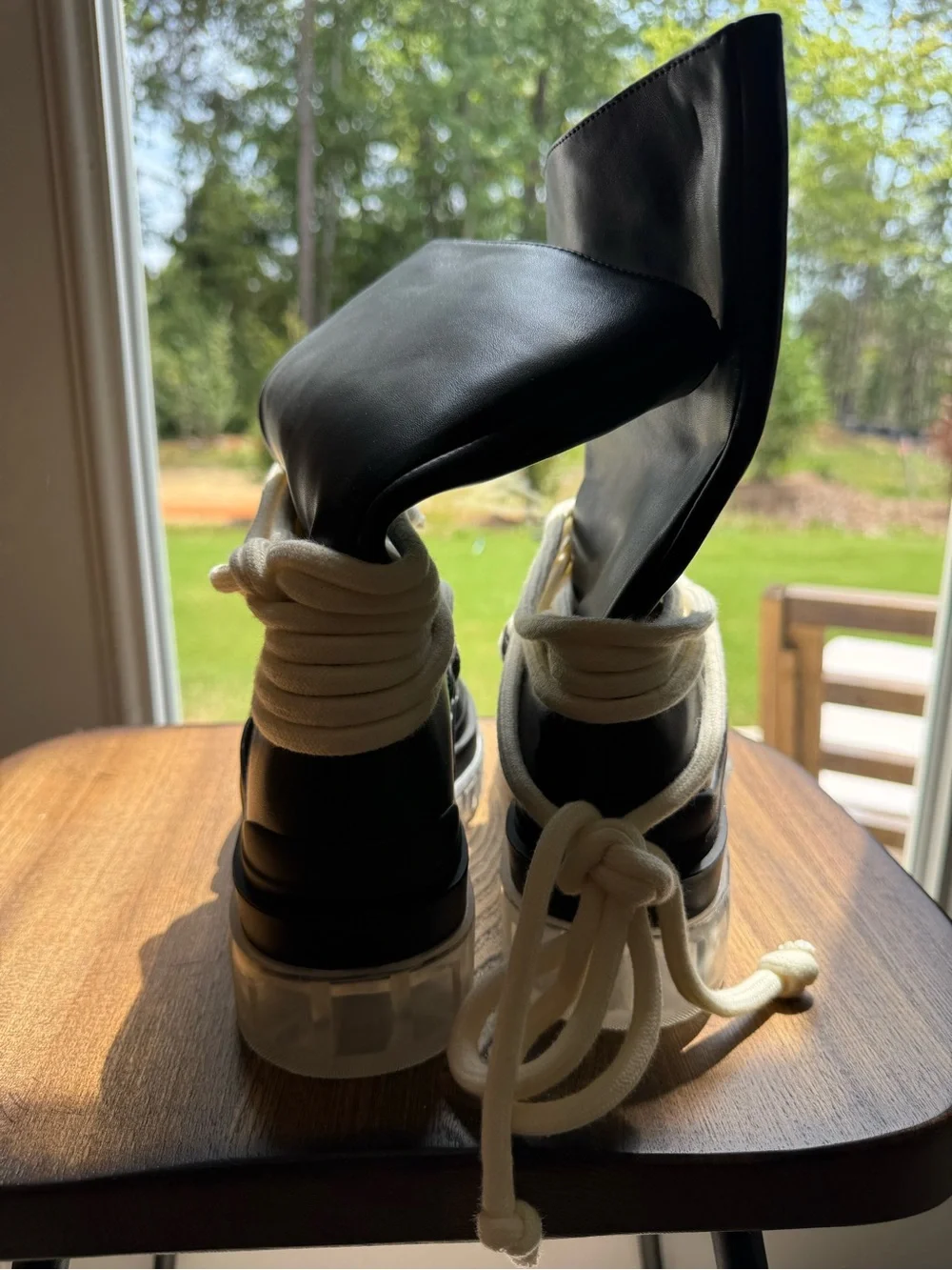 AKIRA Black Platform Ankle Boots with Cream Laces